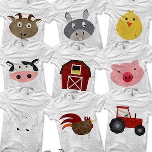 Digital File, Farm Bundle Pack, Iron on Shirt Digital, Pig Shirt, Barnyard Animals, Barn Printable, Farm Birthday Party, Kids Boys Clothing