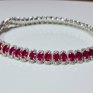 Bransoletka tenisowa z różowym rubinem ze srebra próby 925, owalna bransoletka z cyrkoniami dla kobiet, 7-calowa lśniąca biżuteria ślubna, prezent na rocznicę