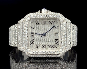 Orologio tempestato di diamanti con numeri romani e moissanite, orologio da uomo di lusso, orologio meccanico automatico personalizzato, regalo per lui