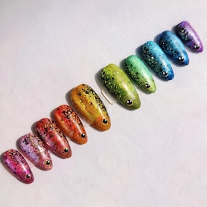 Rainbow Glitter Fish Press On Nails Set, Fishing Lure Inspired Nail Design, Colorful Sparkle Fake Nails, Long Almond Handmade Nails