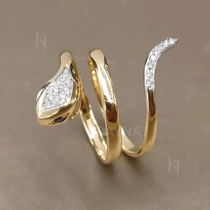 Diamond Snake Ring 18K Yellow Gold Serpent Wrap Ring Pear Diamond Open Ring Stackable Band Unique Statement Jewelry Gift for Her