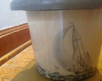 Vintage Fiberglass Ice bucket Sailboats Hand Painted