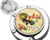 Country Roosters Farm Animals Purse Hook Bag Hanger Lipstick Compact Mirror