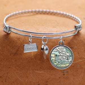 Manhattan KS Karte Charm Armband Bundesstaat Kansas Bangle Armreif Armband Landkarte Schmuck Edelstahl Armband Geschenke für Sie