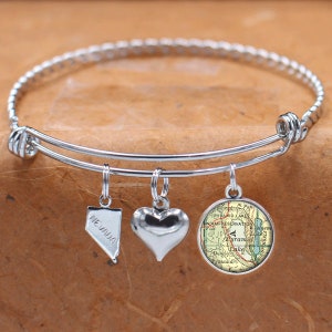 Nevada Mappa Bracciale / Piramide Lago NV / Bracciale Di Charm mappa Personalizzata / Gioielli mappa Vintage / Regali mappa / Laurea compleanno da mitraglia