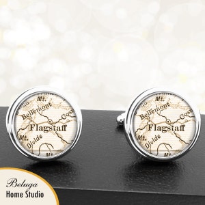 Kaart van manchetknopen Flagstaff AZ handgemaakte Cuff Links VS stadstaat Maps Arizona Groomsmen bruiloft partij vaders vaders mannen