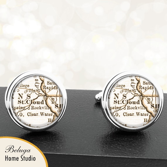 Cufflinks St Paul MN Antique Map Cuff Links Handmade Accessories Men City Cuff Links State of Minnesota