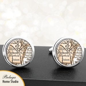 Manchetknopen Durham North Carolina handgemaakte Cuff Links stadstaat kaarten NC Groomsmen bruiloft partij vaders vaders mannen