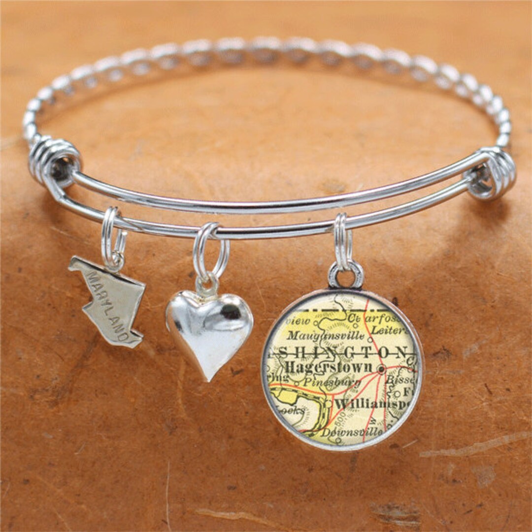 Maryland Map Bracelet / Hagerstown MD / Charm Bracelet / Vintage