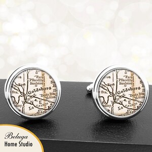 Manchetknopen Goldsboro North Carolina handgemaakte Cuff Links stadstaat kaarten NC Groomsmen bruiloft partij vaders vaders mannen