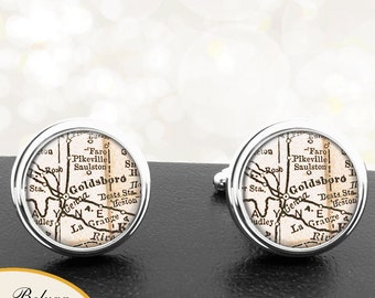 Cufflinks Goldsboro North Carolina handgemachte Cuff Links Stadtstaat ordnet NC Groomsmen Hochzeit Partei Väter Väter Männer