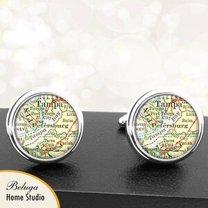 Kaart van manchetknopen St Petersburg FL handgemaakte Cuff Links stadstaat Maps Florida Groomsmen bruiloft partij vaders vaders mannen verjaardagen afstuderen