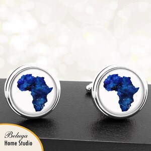 Cufflinks Africa Starry Night / African Continent / Fingerprint / Cuff Links, Tie Clip, Money Clip, Groomsmen Weddings Gifts For Men