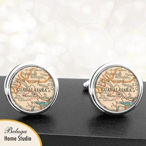 Kaart Manchetknopen Guadalajara Mexico handgemaakte Cuff Links Mexicaanse stad kaarten Groomsmen bruiloften vaders vaders