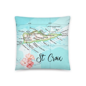 Travesseiro mapa do caribe das ilhas virgens dos eua st croix/presentes de casamento de aniversário de lua de mel personalizado/decoração costeira de praia tropical