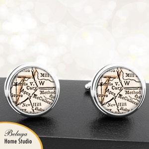 Manchetknopen Cary North Carolina handgemaakte Cuff Links stadstaat kaarten NC Groomsmen bruiloft partij vaders vaders mannen