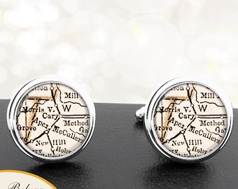 Cufflinks Cary North Carolina handgemachte Cuff Links Stadtstaat ordnet NC Groomsmen Hochzeit Partei Väter Väter Männer