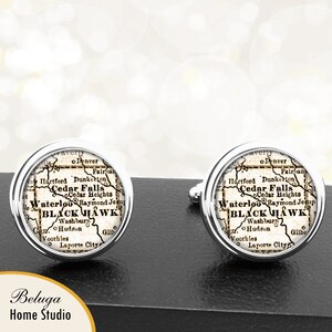 Cufflink Waterloo IO handgemaakte Cuff Links stadstaat kaarten Iowa Groomsmen bruiloft partij vaders vaders mannen