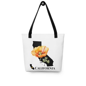 Bundesstaat Kalifornien Kleine Einkaufstasche mit Zustandsblume, Kalifornien-Mohn, CA-Karte Geschenke, Kunst-Taschen, Laptop-Taschen