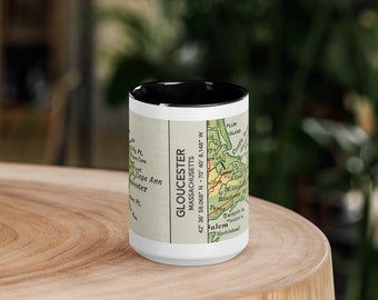 Gloucester MA Coffee Mug with Latitude Longitude Coordinates, Massachusetts Map Coffee Cup