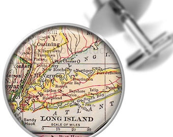 Carte Destination Boutons de manchette Long Island NY Groomsmen Fête de mariage Pères Papas Hommes