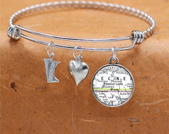 Minnesota Map Bracelet / Detroit Lakes MN / Charm Bracelet / Map Jewelry / Bridesmaid Mothers Day Birthday Graduation Wedding Gifts