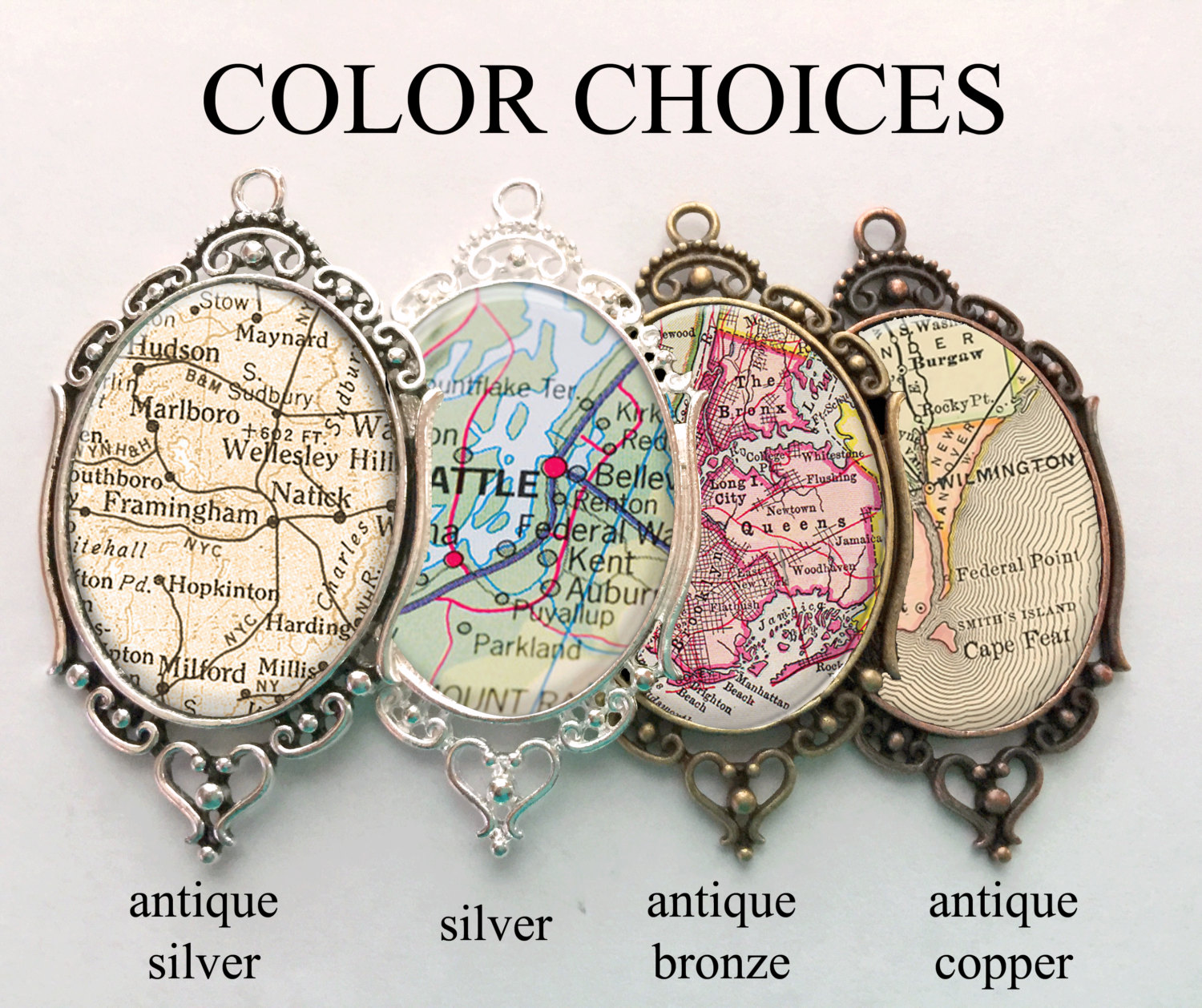 Map Pin Filigree Map Pendant Oval Filigree City Outer Banks Hatteras Duck Kitty Hawk ...