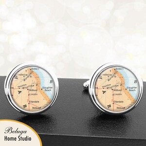 Manchetknopen Milford Delaware handgemaakte Cuff Links stadstaat kaarten DE Groomsmen bruiloft partij vaders vaders mannen