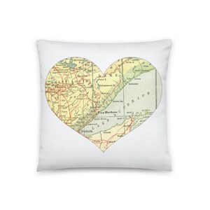 Minnesota Map Kissen im Herzen North Shore Bereich von MN von Duluth bis Grand Marais am Lake Superior, neues Zuhause Geschenk, enthält Einsatz