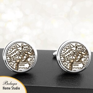 Kaart van manchetknopen Elizabeth NJ handgemaakte Cuff Links VS stadstaat kaarten New Jersey Groomsmen bruiloft partij vaders vaders mannen