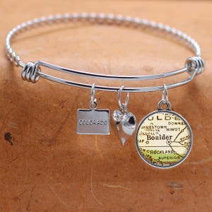 Benutzerdefinierte Karte Charm Armband Boulder Colorado State von CO Armreif Armband Landkarte Schmuck Edelstahl Armreif
