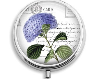 Pill Box, Purple Hydrangea Handwriting Background, Pill Holder Pill Container Trinket Box PillBox Vitamin Medicine Box, Mint Tin, Gifts Her