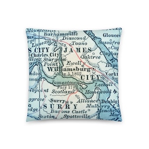 Virginia Map Pillow / Williamsburg VA Throw Pillow / State City Maps Home Decor / Custom Map Pillows / Housewarming / New Home / Wedding