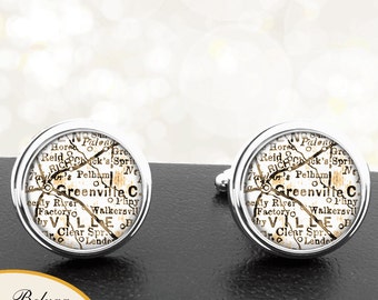 Map Cufflinks Greenville SC Cuff Links State of South Carolina for Groomsmen Wedding Party Fathers Dads Men