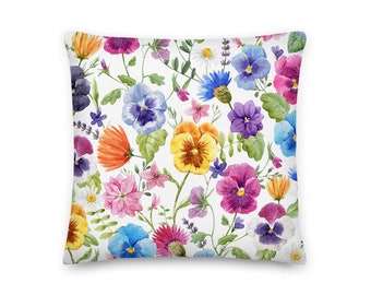 Colorful Spring Pansies Floral Pattern Decorative Pillow / Home Decor / Throw Pillow / Sofa Pillow / Pansy Flowers / Housewarming