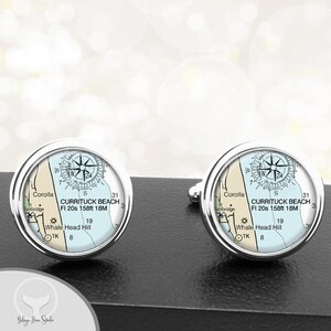 NC Map Cufflinks Currituck Beach, Corolla / Cuff Links State North Carolina, Groomsmen Gifts, Beach Wedding, Men, Pendants, Keychain, plus