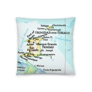 Trinité-et-Tobago Caraïbes Carte Oreiller / Custom Vacation Honeymoon Anniversary Cadeaux de mariage / Tropical Beach Coastal Decor