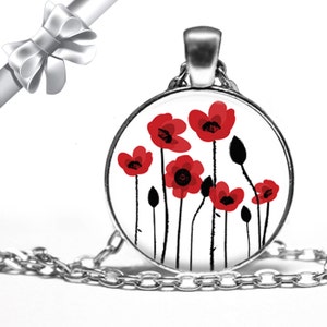 Red Poppies Poppy Flower Necklace Pendant - Choose Size