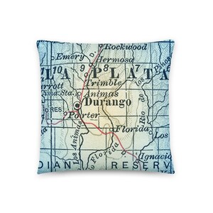 Colorado Map Pillow / Durango CO Throw Pillow / State City Maps Home Decor / Custom Map Pillows / Housewarming / New Home / Wedding Gifts