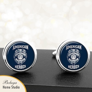 American Heroes Police Shield Cufflinks Handmade Cuff Links For Cops Policemen Sheriff Law Enforcement Officers