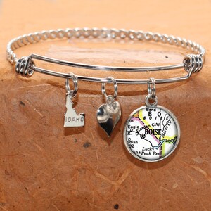 Idaho Map Bracelet / Boise ID / Map Charm Bracelet / vintage Map Jewelry / Map Gifts /  Bridesmaid Birthday Graduation Gifts For Her