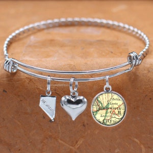 Nevada Map Bracelet / Wadsworth NV / Custom Map Charm Bracelet / Vintage Map Jewelry / Mappa Regali / Laurea Compleanno da Sposa