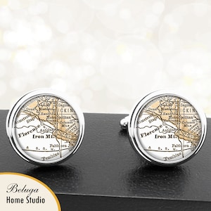 Kaart Manchetknopen Iron Mountain Michigan handgemaakte Cuff Links stadstaat kaarten MI Groomsmen bruiloft partij vaders vaders mannen