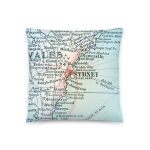 Sydney Australia Mapa Almohada / Australian NSW Home Decor / Housewarming Gifts / Decorative Throw Pillows / Insert Included / Square or Lumbar