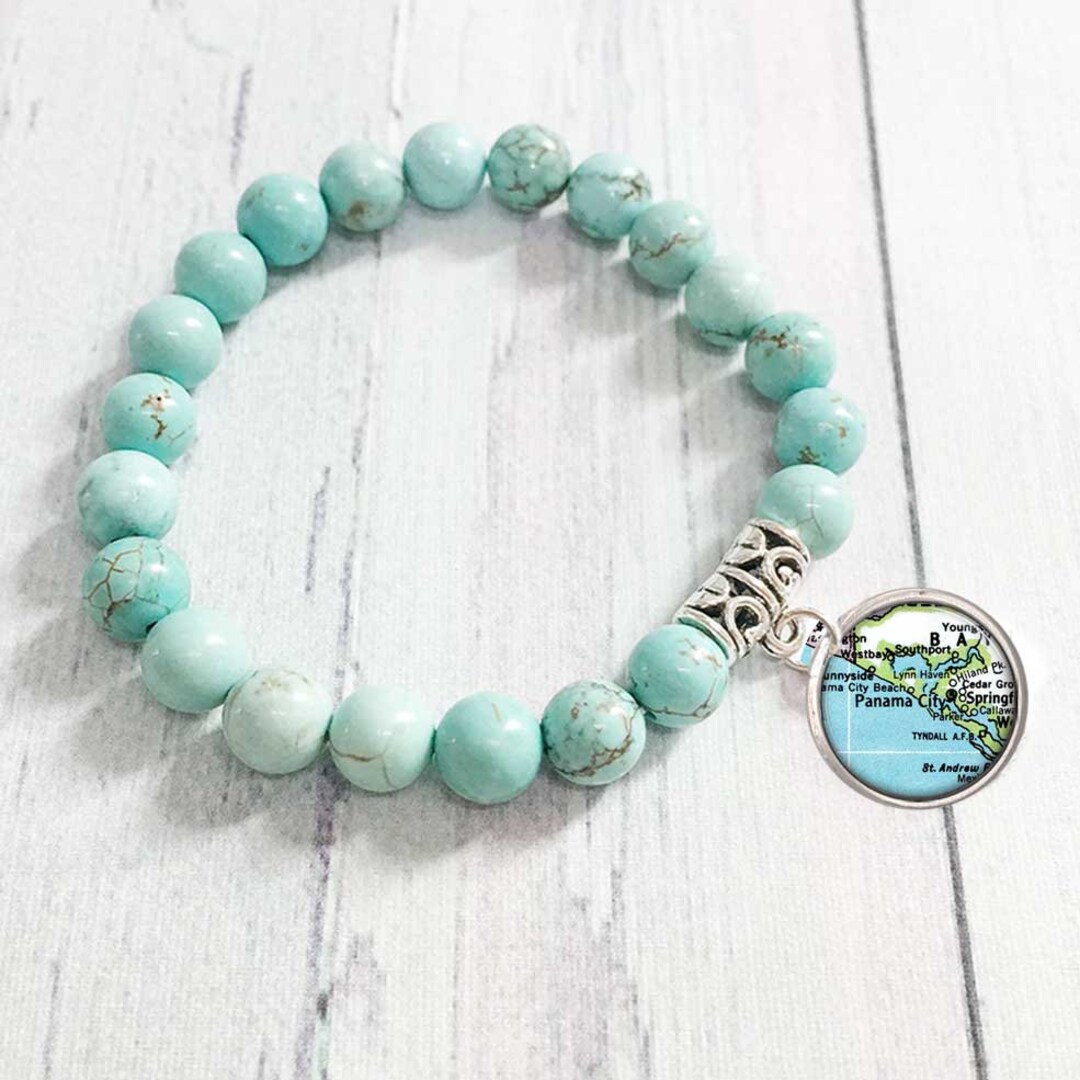 Florida Bracelet / Panama City FL Beaded Bracelet With Map Charm