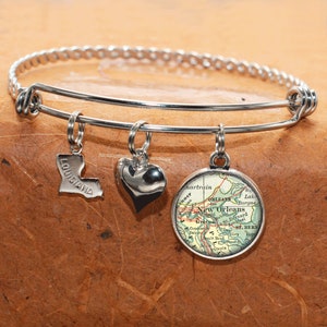 Louisiana Karte Armband / New Orleans LA / Custom Karte Charm Armband / Vintage Karte Schmuck / Karte Geschenke / Brautjungfer Geburtstag Graduierung