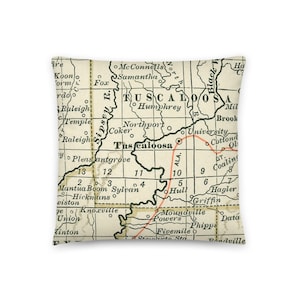 Tuscaloosa AL Map Pillow / City State Alabama Throw Pillow / Home Decor / Custom Map Pillows / Housewarming Gifts
