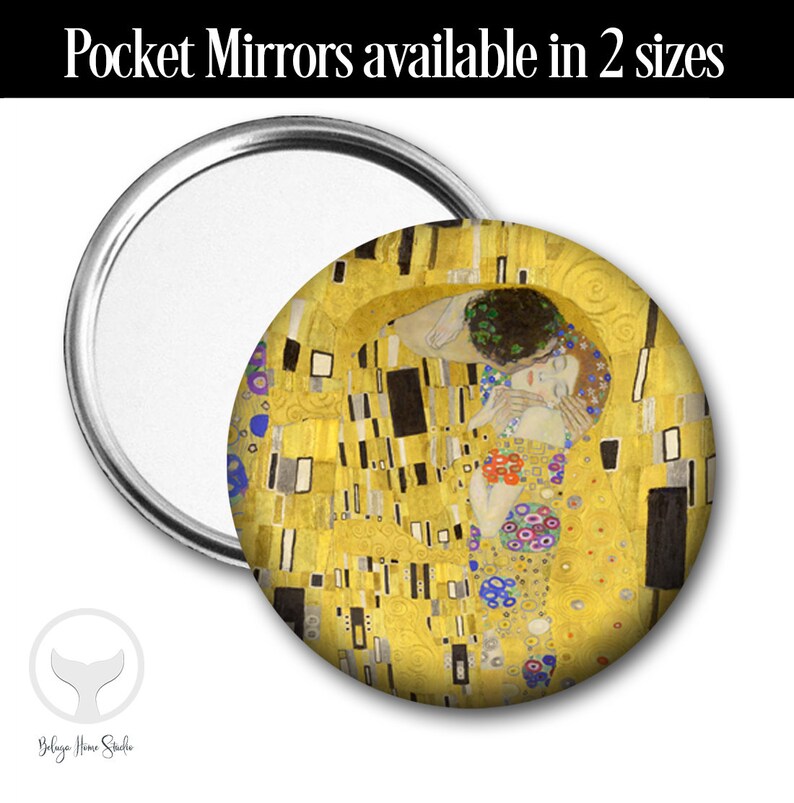 Klimt Famous Artist Mirror, The Kiss, Holiday Gift, Alphabet Letters, Choose Pocket Mirror, Purse Hook or Compact Mirror image 1