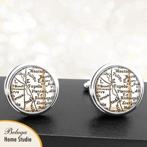 Kaart van manchetknopen Tupelo, MS handgemaakte Cuff Links stadstaat Maps Mississippi Groomsmen bruiloft partij vaders vaders mannen