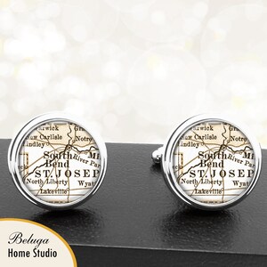 Kaart van manchetknopen South Bend IN handgemaakte Cuff Links stadstaat Maps Indiana Groomsmen bruiloft partij vaders vaders mannen